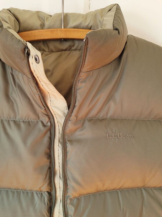 L.L. Bean Reversible Down Puffer Vest Army green Large Goose Down - Picture 9 of 16